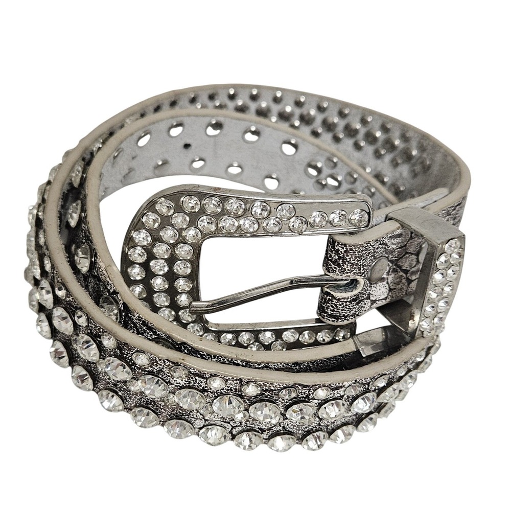 Beltiscool Animal Print Silver Skinny Rhinestone Belt Size 26" Cowboy Bling EUC